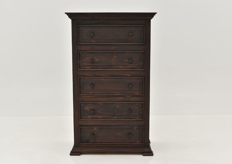 Dark Brown Chalet Chest of Drawers by Vintage Showing the Front View | Home Furniture Plus Bedding