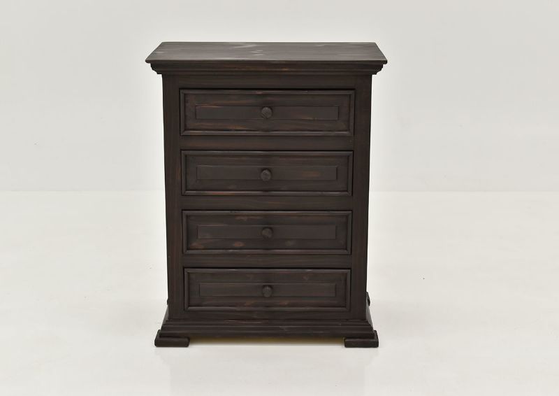 Dark Brown Chalet 4 Drawer Nightstand by Vintage Showing the Front View | Home Furniture Plus Bedding