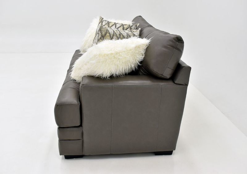 Warm Gray Lizette Leather Loveseat by Franklin Furniture Showing the Side View, Made in the USA | Home Furniture Plus Bedding