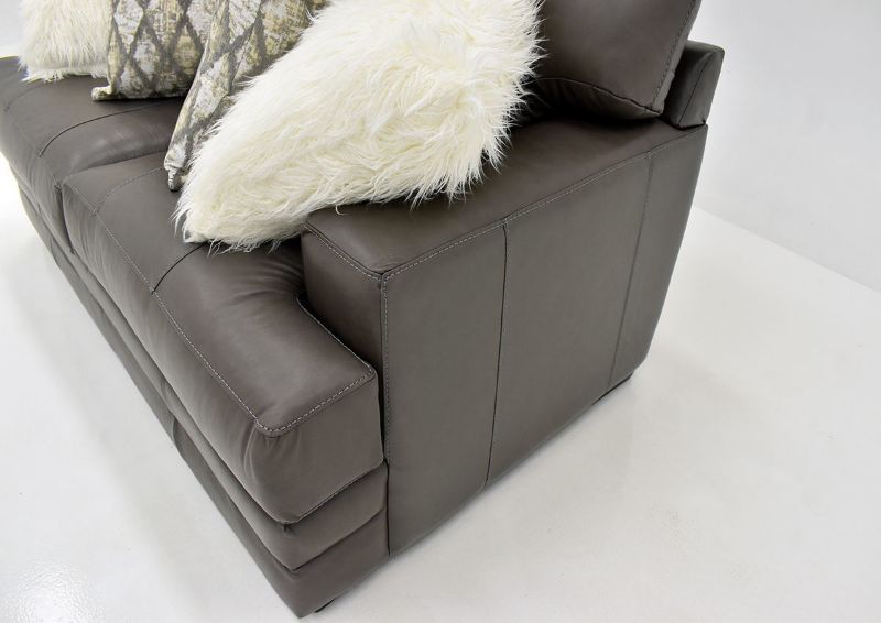 Warm Gray Lizette Leather Loveseat by Franklin Furniture Showing the Arm Detail, Made in the USA | Home Furniture Plus Bedding