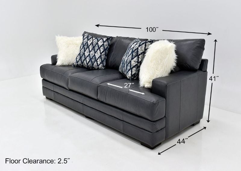 Navy Blue Sedona Leather Sofa Set by Franklin Showing the Sofa Dimensions, Made in the USA | Home Furniture Plus Bedding
