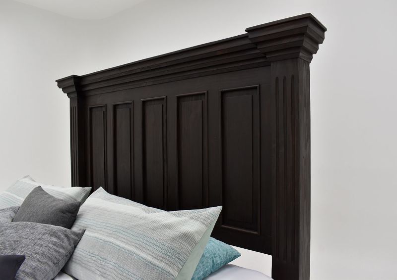 Dark Brown Chalet King Size Panel Bed by Vintage Furniture Showing the Headboard Detail View | Home Furniture Plus Bedding