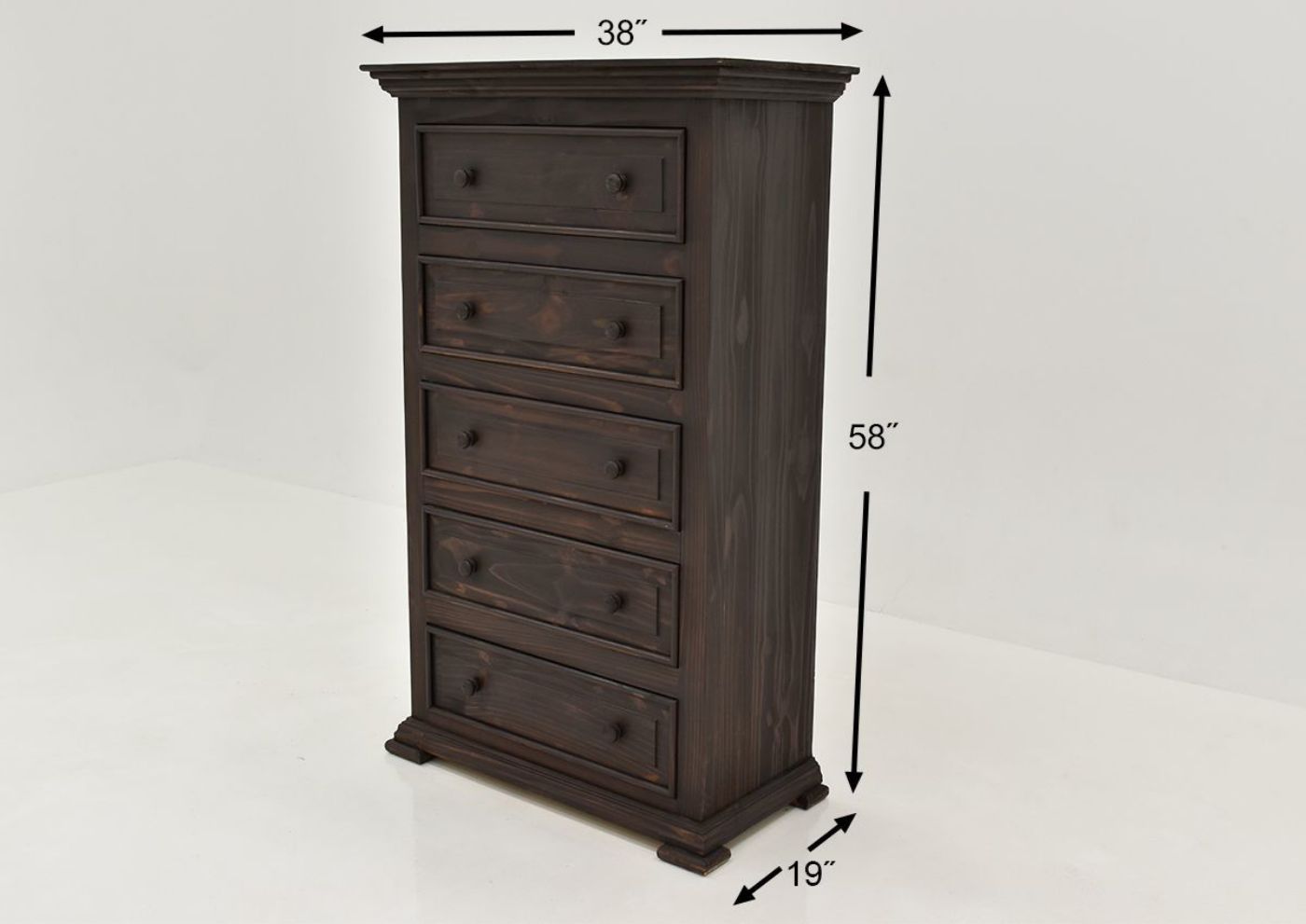 Dark Brown Chalet Chest of Drawers by Vintage Showing the Dimensions | Home Furniture Plus Bedding