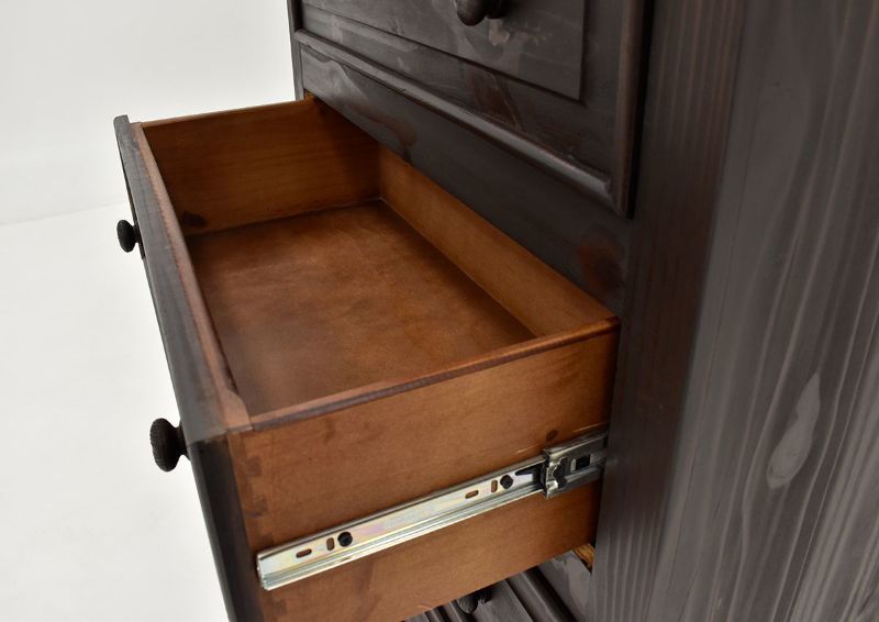 Dark Brown Chalet Chest of Drawers by Vintage Showing the Metal Drawer Glides | Home Furniture Plus Bedding