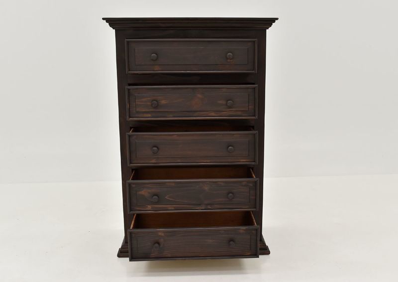 Dark Brown Chalet Chest of Drawers by Vintage Showing the Front View With the Drawers Open | Home Furniture Plus Bedding