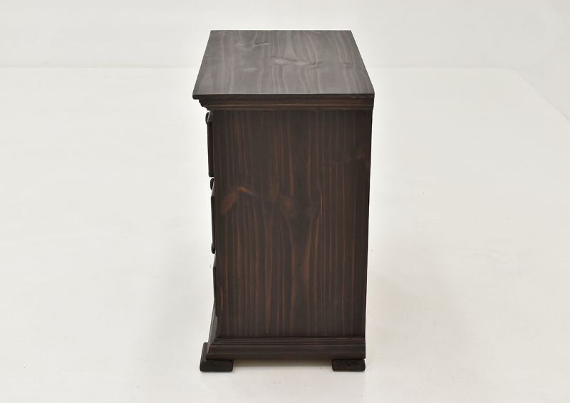 Dark Brown Chalet 3 Drawer Nightstand by Vintage Showing the Side View | Home Furniture Plus Bedding
