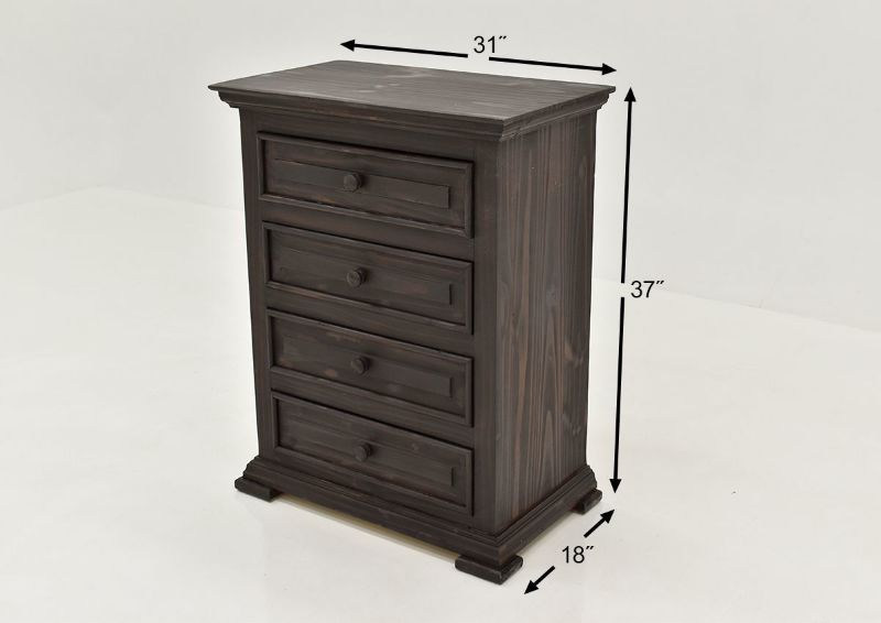 Dark Brown Chalet 4 Drawer Nightstand by Vintage Showing the Dimensions | Home Furniture Plus Bedding