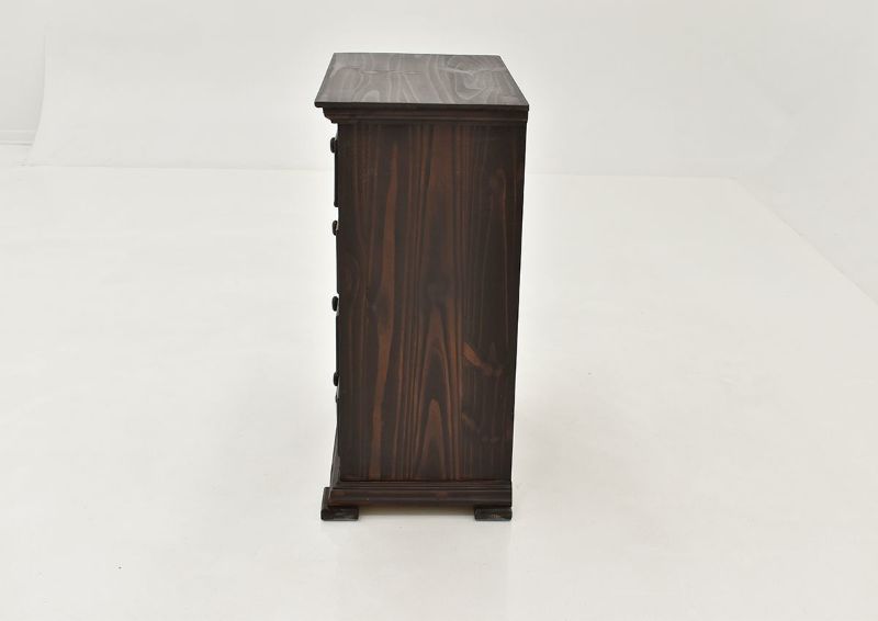 Dark Brown Chalet 4 Drawer Nightstand by Vintage Showing the  Side View | Home Furniture Plus Bedding