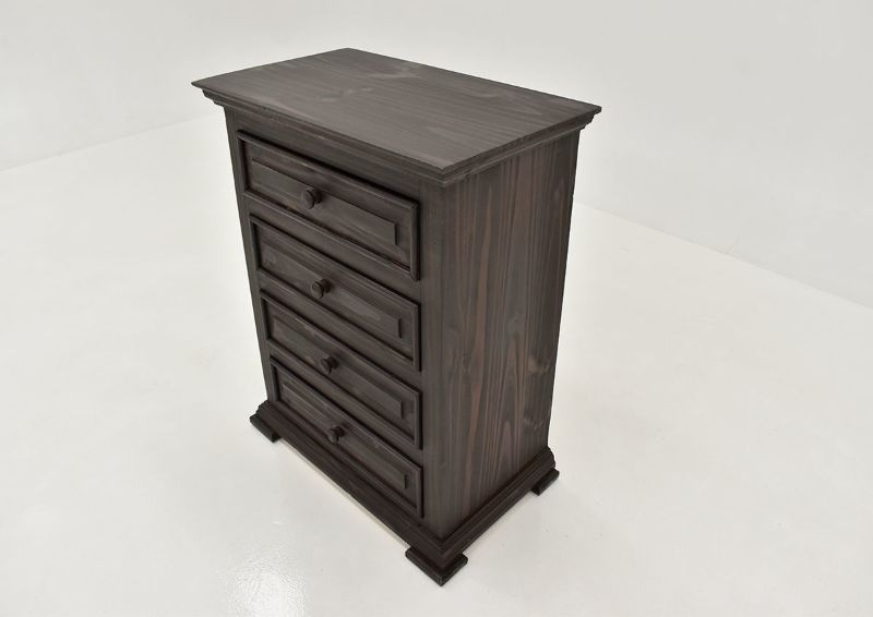 Dark Brown Chalet 4 Drawer Nightstand by Vintage Showing the  Top Angle View | Home Furniture Plus Bedding