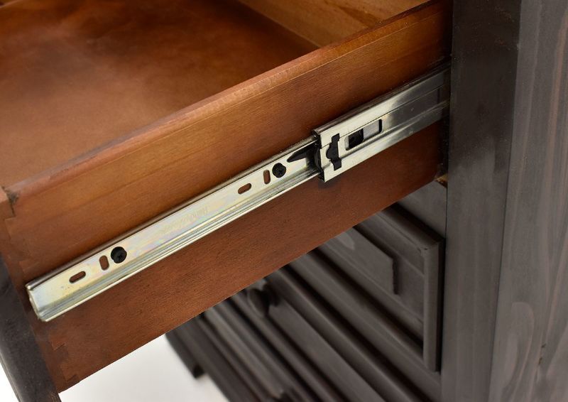 Dark Brown Chalet 4 Drawer Nightstand by Vintage Showing the Metal Drawer Glides | Home Furniture Plus Bedding