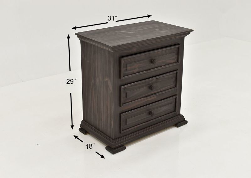 Dark Brown Chalet King Size Bedroom Set by Vintage Furniture Showing the Nightstand Dimensions | Home Furniture Plus Bedding