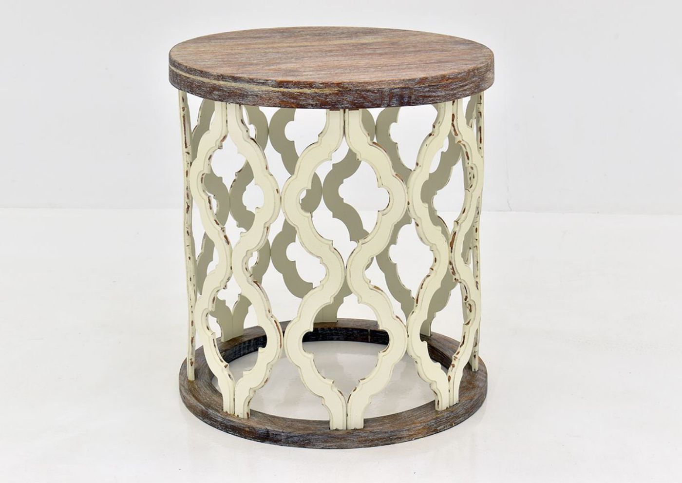 Brown and White Brocade End Table by Vintage Furniture Showing the Front View | Home Furniture Plus Bedding