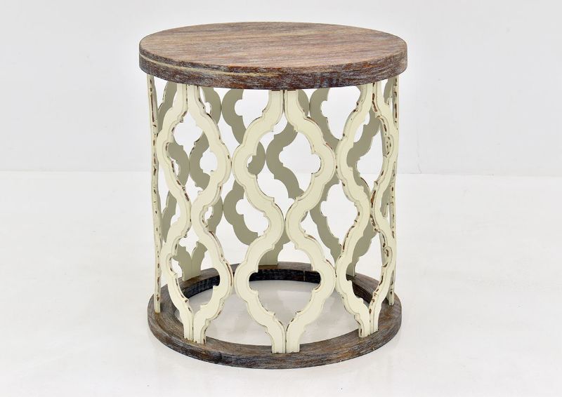 Brown and White Brocade End Table by Vintage Furniture Showing the Front View | Home Furniture Plus Bedding