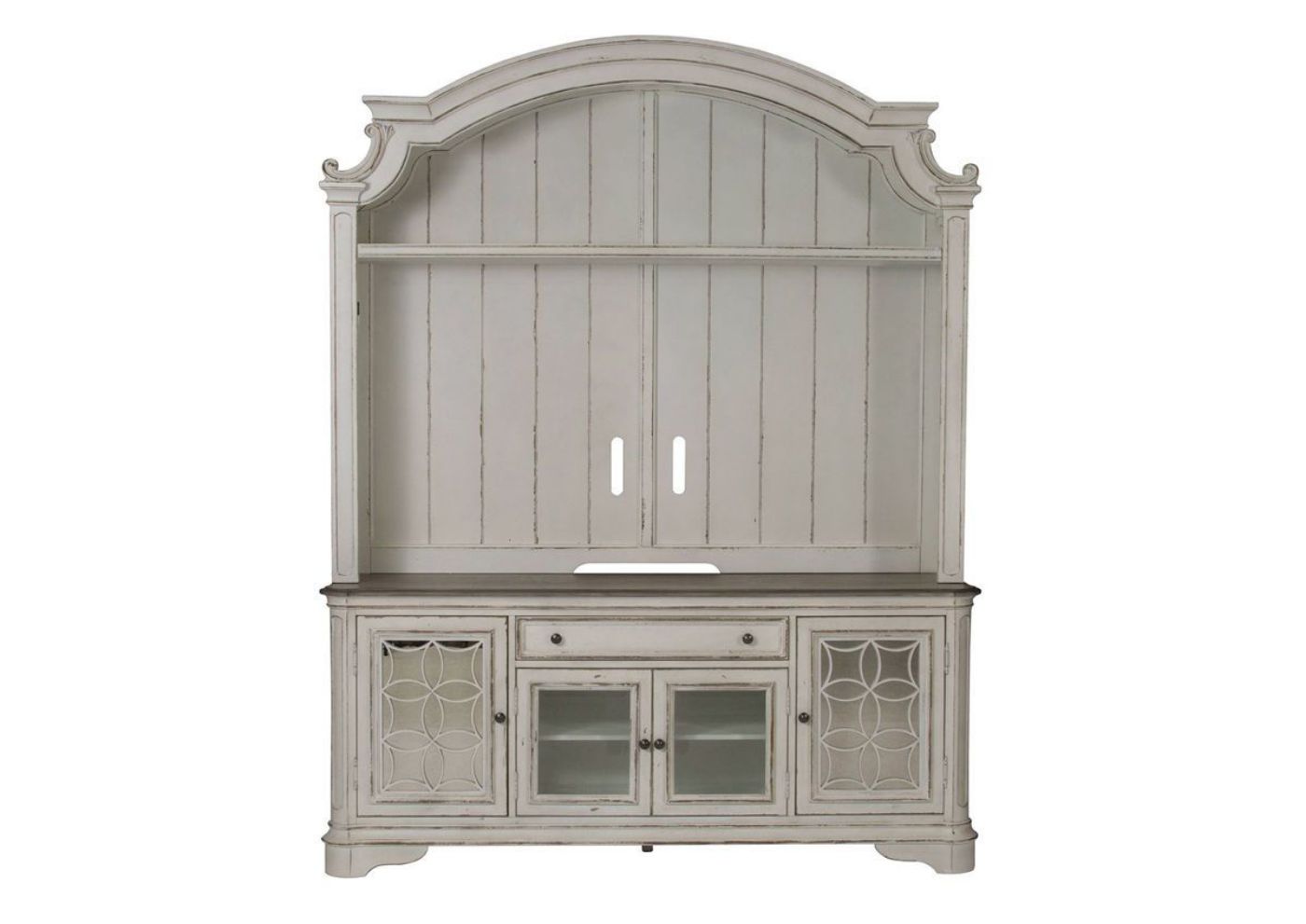 Antique White Magnolia Manor 2 Piece Entertainment Center by Liberty Furniture Showing the Front View | Home Furniture Plus Bedding