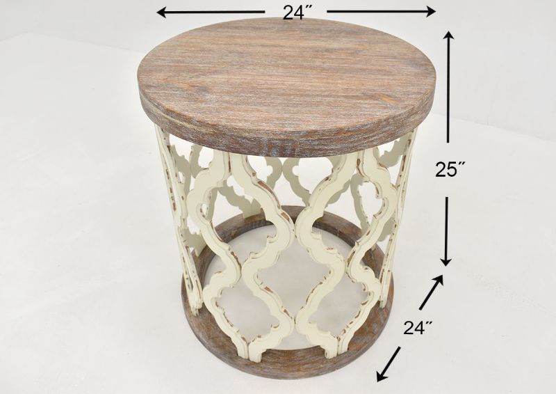 Brown and White Brocade End Table by Vintage Furniture Showing the Dimensions | Home Furniture Plus Bedding