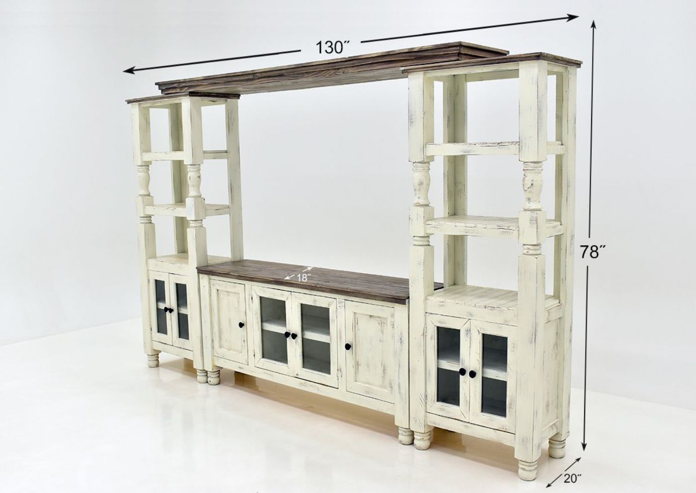 White Martha Entertainment Center by Vintage Furniture Showing the Dimensions | Home Furniture Plus Bedding