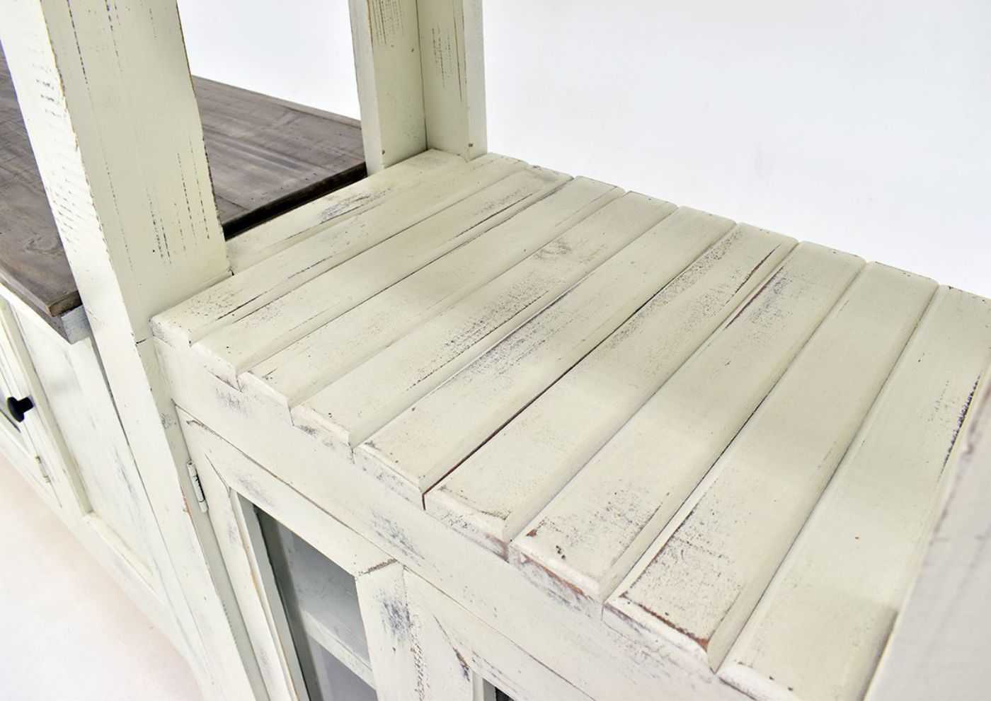 White Martha Entertainment Center by Vintage Furniture Showing the Side Shelf | Home Furniture Plus Bedding