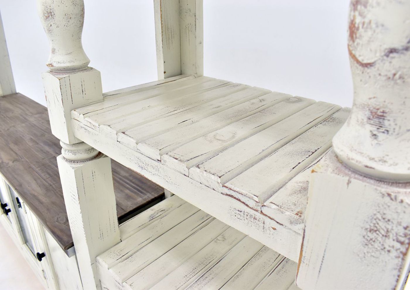 White Martha Entertainment Center by Vintage Furniture Showing the Side Shelves | Home Furniture Plus Bedding