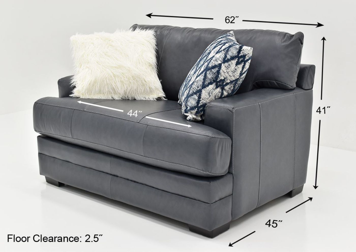 Navy Blue Sedona Leather Sofa Set by Franklin Showing the Chair Dimensions, Made in the USA | Home Furniture Plus Bedding