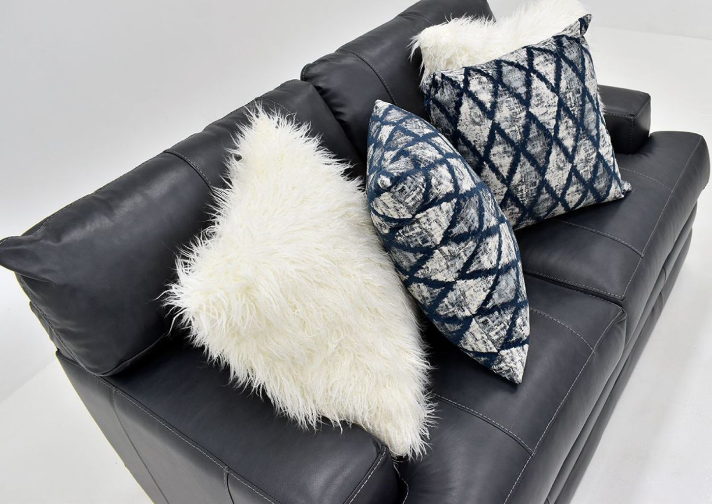 Navy Blue Sedona Leather Sofa Set by Franklin Showing the Sofa at an Angle, Made in the USA | Home Furniture Plus Bedding
