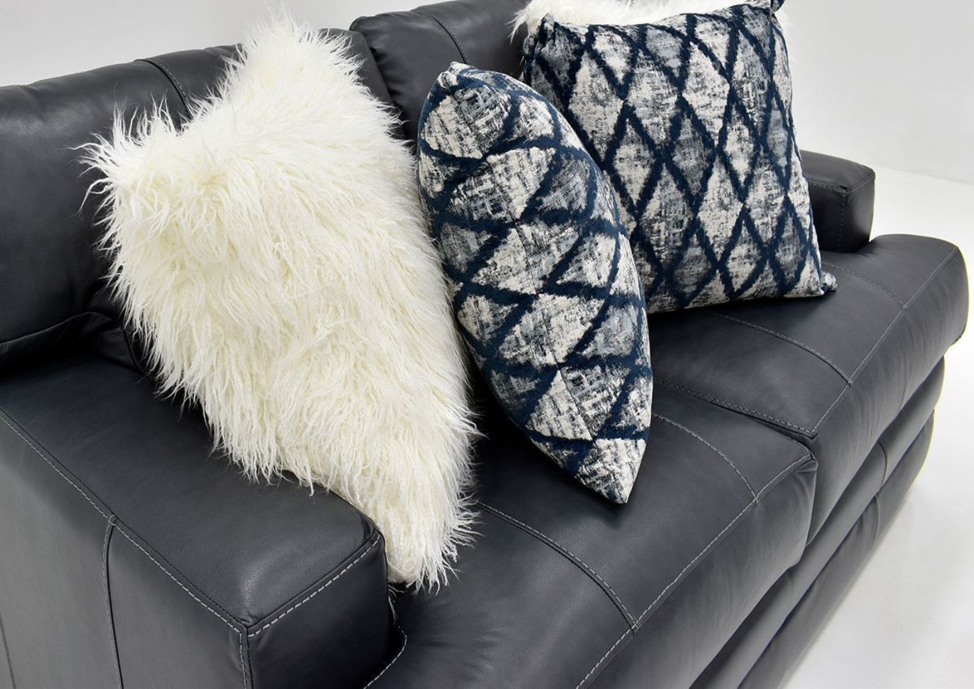 Navy Blue Sedona Leather Sofa Set by Franklin Showing the Loveseat at an Angle, Made in the USA | Home Furniture Plus Bedding