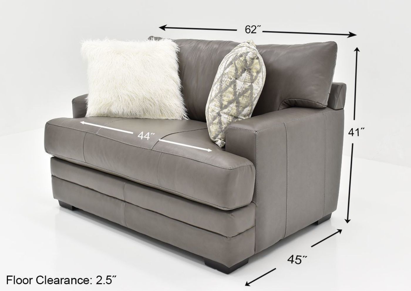 Gray Lizette  Leather Chair by Franklin Furniture Showing the Dimensions, Made in the USA | Home Furniture Plus Bedding