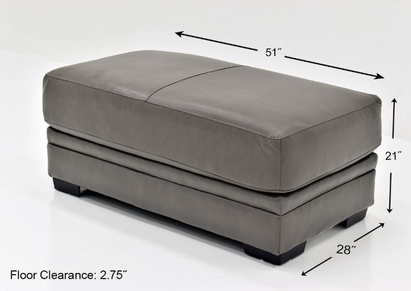Gray Lizette Leather Ottoman by Franklin Furniture, Showing the Dimensions, Made in the USA | Home Furniture Plus Bedding