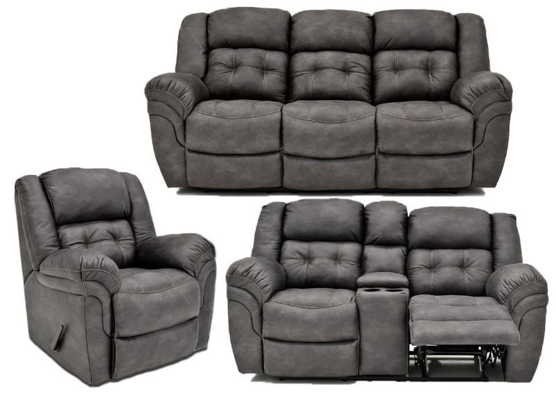 Gray Denton Reclining Sofa Set by HomeStretch Showing the Group, Made in the USA | Home Furniture Plus Bedding