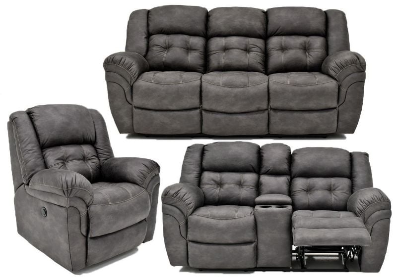 Gray Denton POWER Reclining Sofa Set by HomeStretch Showing the Group, Made in the USA | Home Furniture Plus Bedding