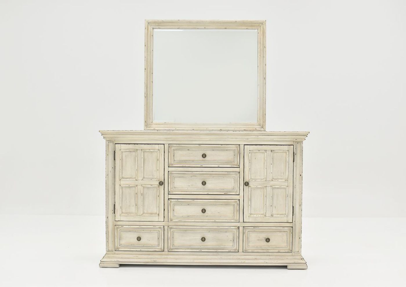 White Big Valley Dresser with Mirror by Liberty Furniture Showing the Front View | Home Furniture Plus Bedding