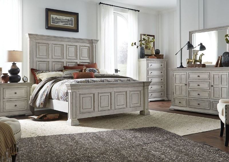 White Big Valley Queen Size Bedroom Set by Liberty Furniture Showing the Room View | Home Furniture Plus Bedding
