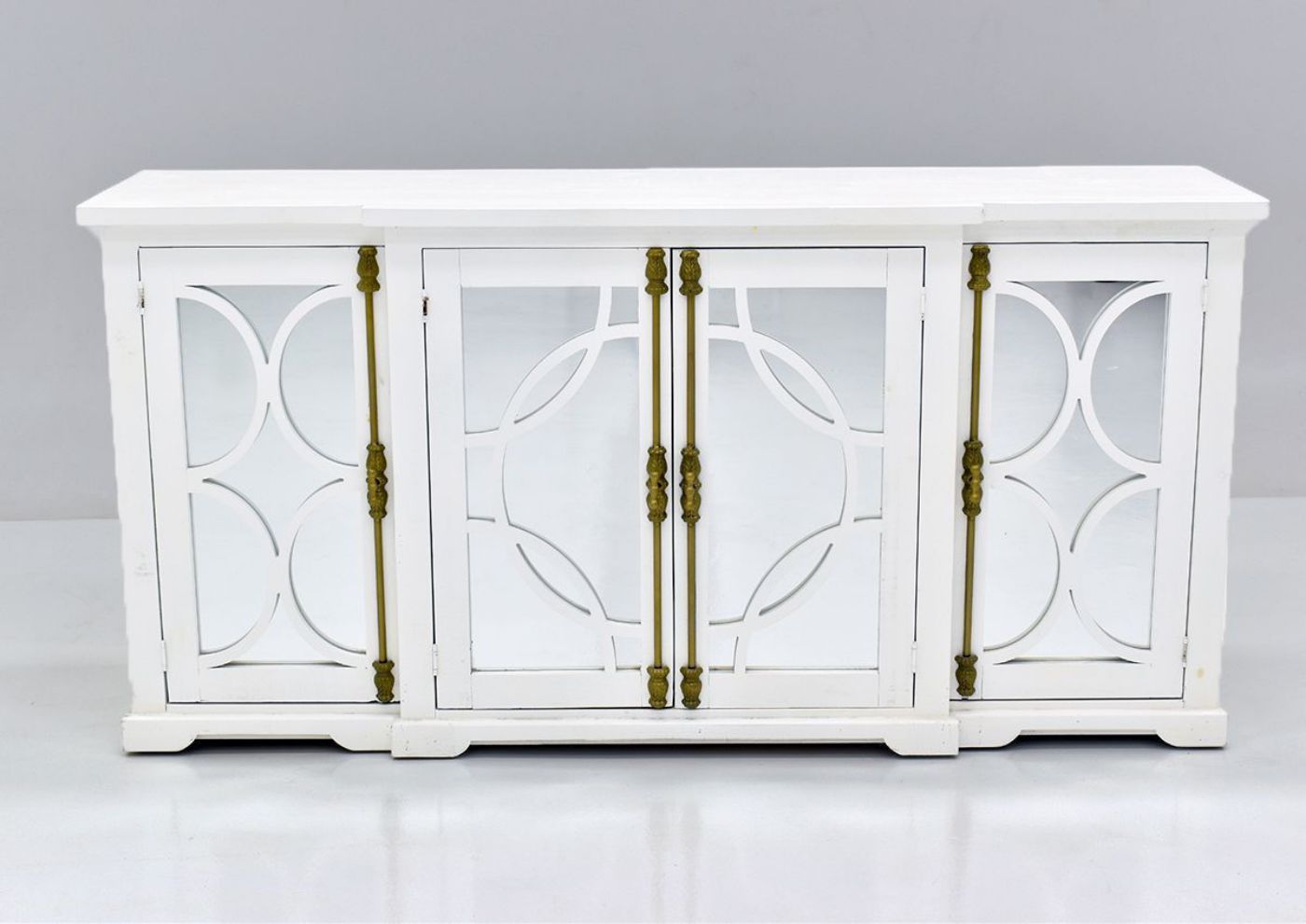 Circled 4 Door Cabinet with Mirror Accents by Vintage Furniture Showing the Front View | Home Furniture Plus Bedding