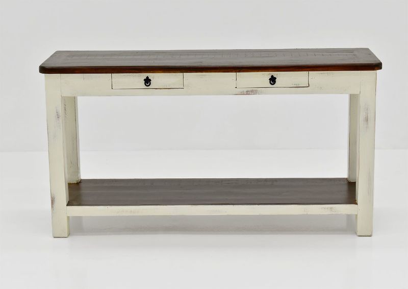 White and Brown Cottage Sofa Table by Vintage Showing the Front View | Home Furniture Plus Bedding