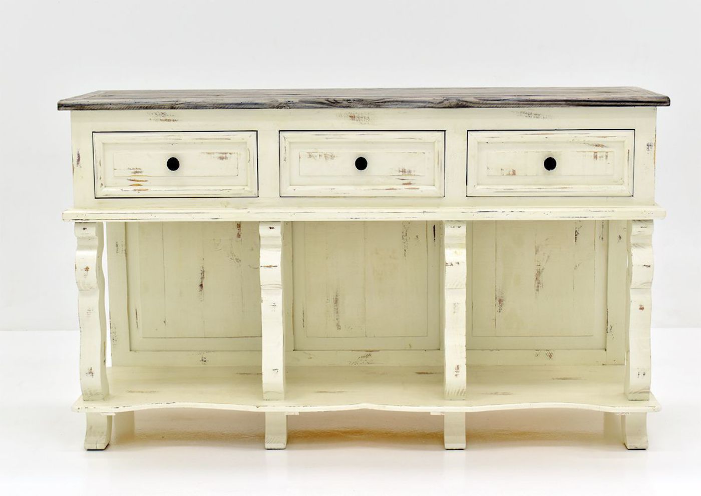 White and Gray Rio Carved Console Table by Vintage Furniture Showing the Front View | Home Furniture Plus Bedding