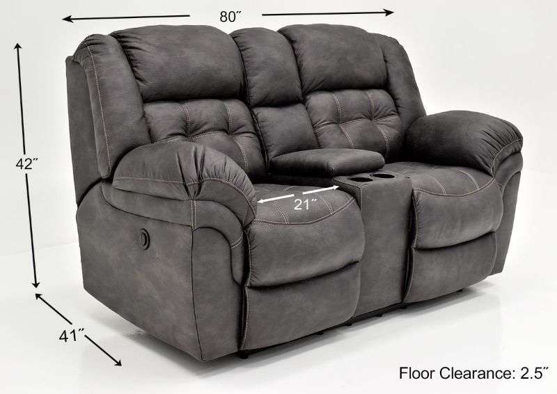 Gray Denton POWER Reclining Loveseat by HomeStretch Showing the Dimensions, Made in the USA | Home Furniture Plus Bedding