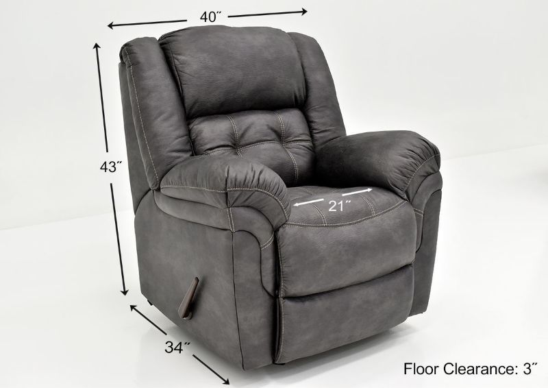 Gray Denton Rocker Recliner by HomeStretch Showing the Dimensions, Made in the USA | Home Furniture Plus Bedding