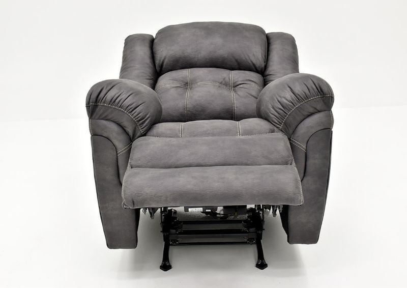 Gray Denton Rocker Recliner by HomeStretch Showing the Front View in a Fully Reclined Position, Made in the USA | Home Furniture Plus Bedding