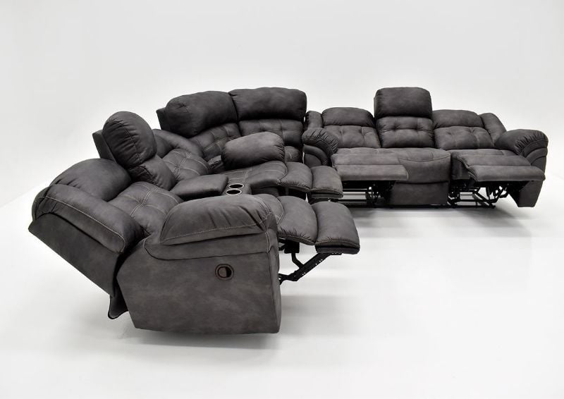Gray Denton Reclining Sectional Sofa Set by HomeStretch Showing the Left Side View With the Recliners Open, Made in the USA | Home Furniture Plus Bedding