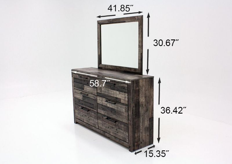 Dimension Details on the Derekson Dresser with Mirror - Gray Brown | Home Furniture Plus Bedding