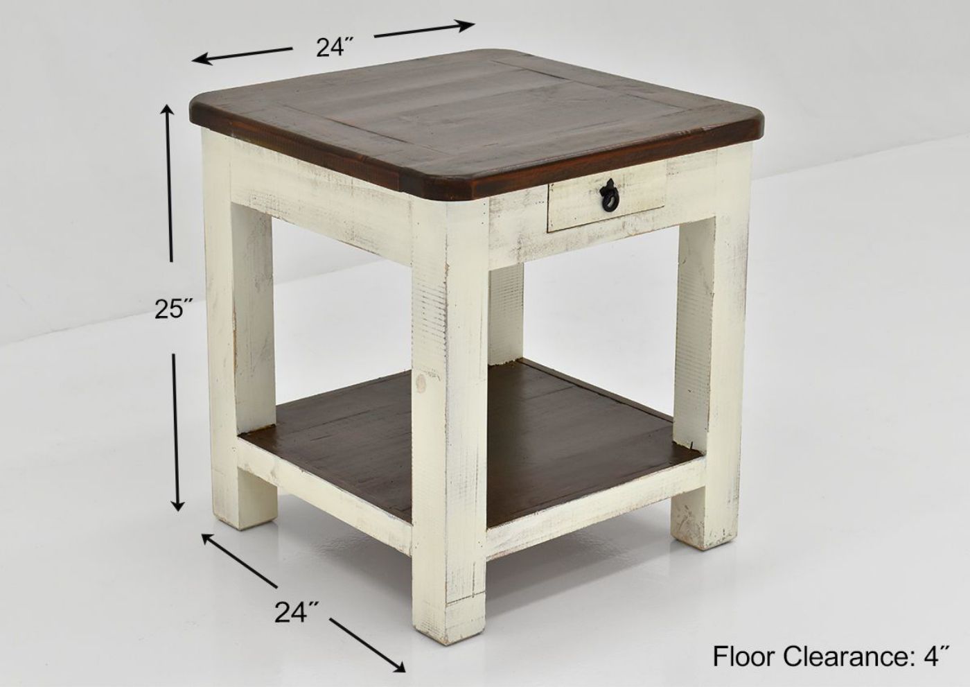 White and Brown Cottage End Table by Vintage White Showing the Dimensions | Home Furniture Plus Bedding