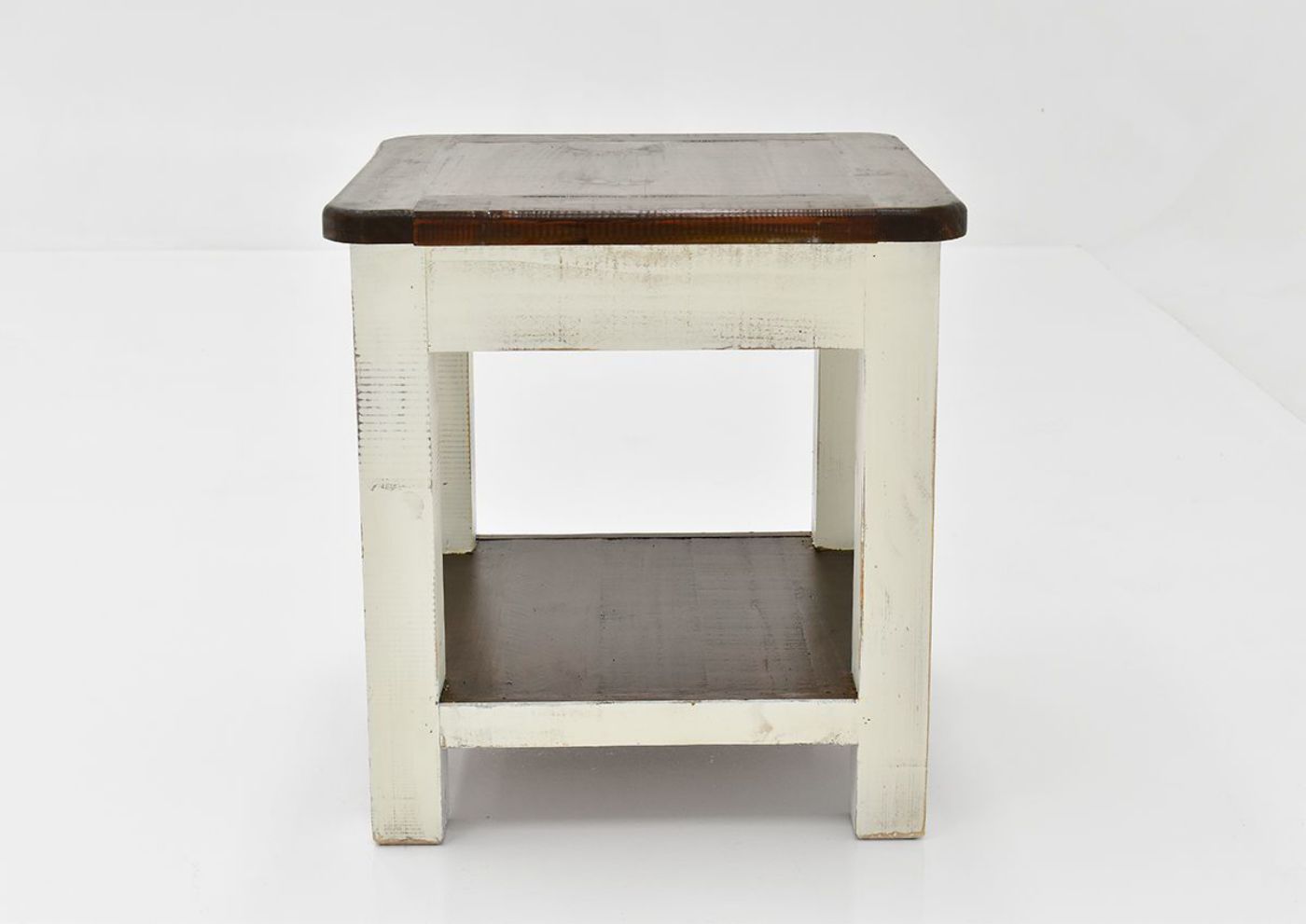 White and Brown Cottage End Table by Vintage White Showing the Side View | Home Furniture Plus Bedding