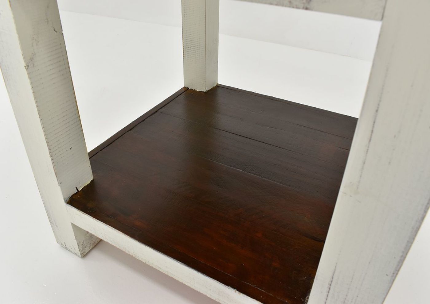 White and Brown Cottage End Table by Vintage White Showing the Lower Shelf | Home Furniture Plus Bedding