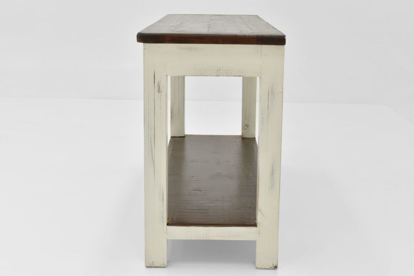 White and Brown Cottage Sofa Table by Vintage Showing the Side View | Home Furniture Plus Bedding