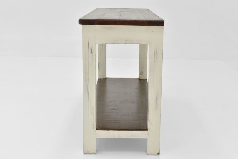 White and Brown Cottage Sofa Table by Vintage Showing the Side View | Home Furniture Plus Bedding