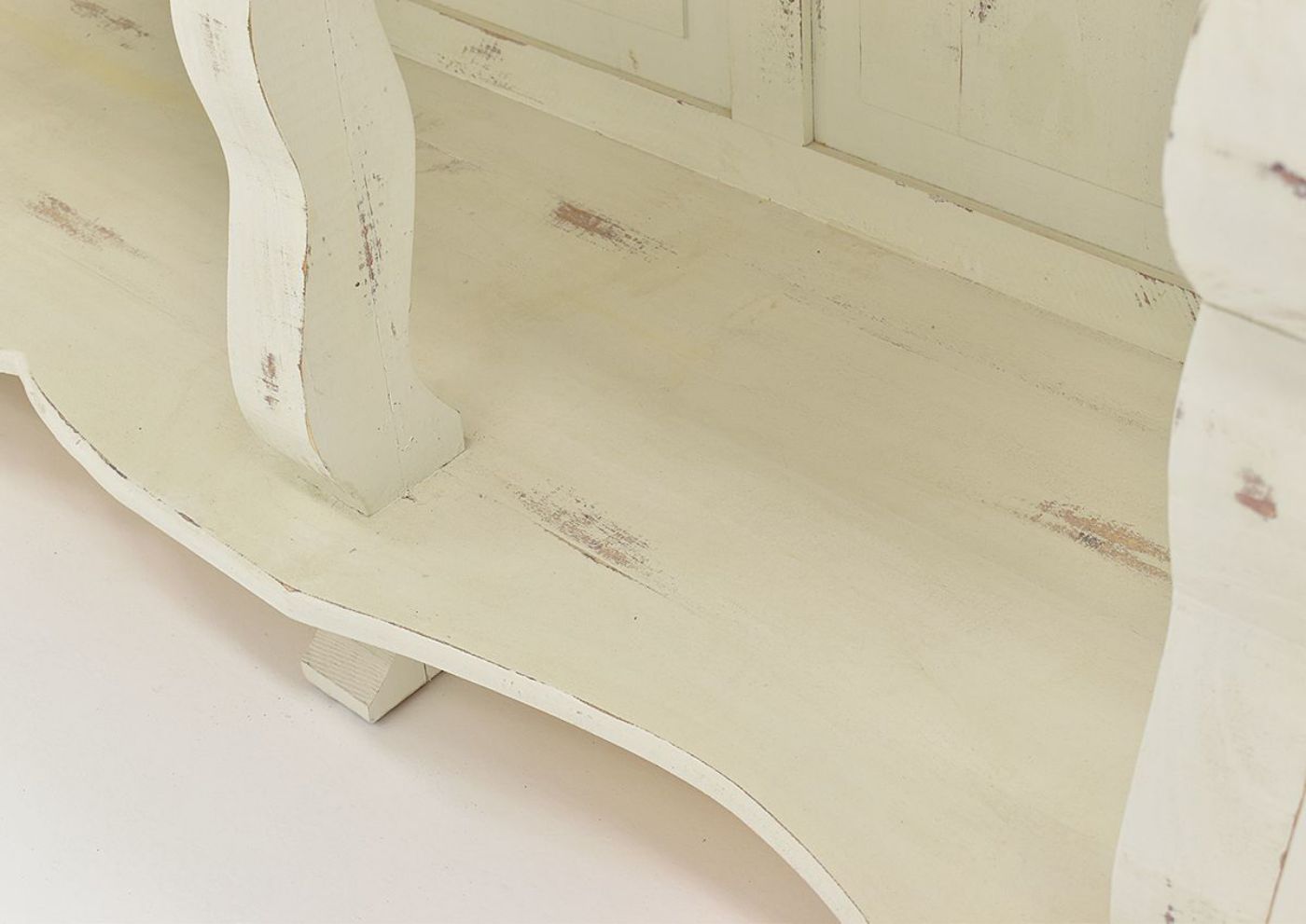 White and Gray Rio Carved Console Table by Vintage Furniture Showing the Lower Shelf | Home Furniture Plus Bedding