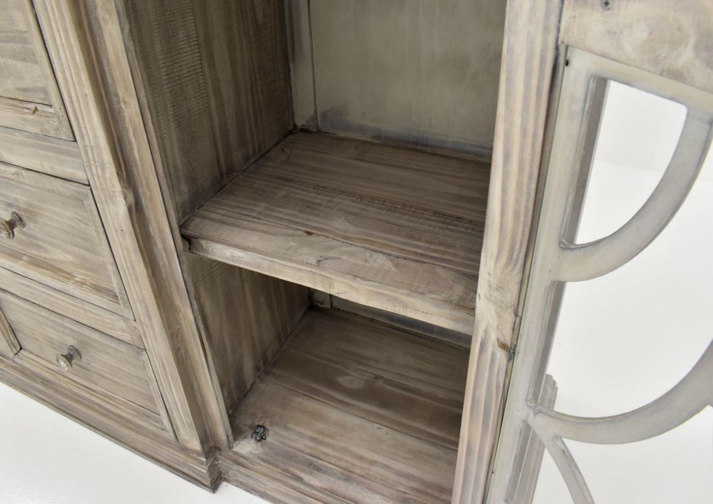 Gray Westgate Buffet Cabinet by Vintage Furniture Showing the Interior Shelving | Home Furniture Plus Bedding