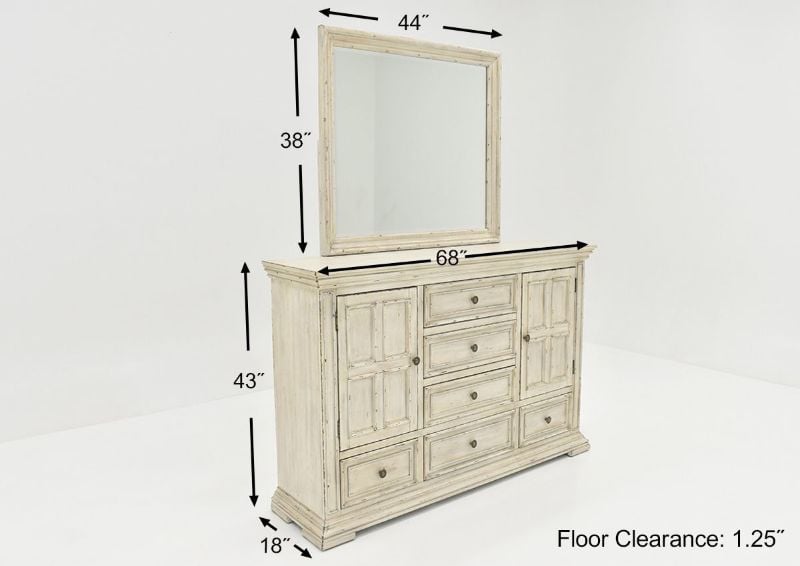 White Big Valley Dresser with Mirror by Liberty Furniture Showing the Dimensions | Home Furniture Plus Bedding