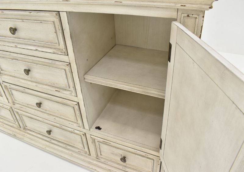 White Big Valley Dresser with Mirror by Liberty Furniture Showing the Shelves | Home Furniture Plus Bedding