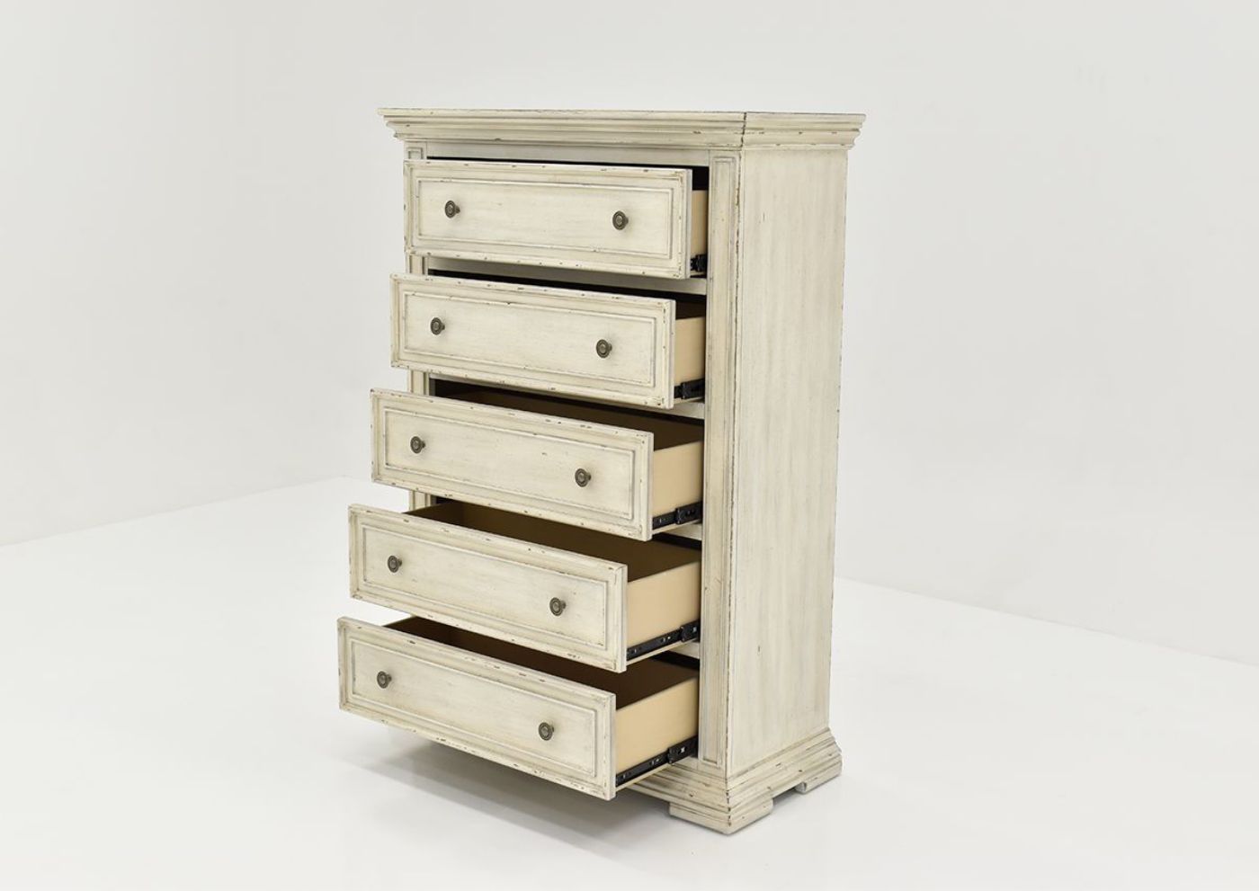 White Big Valley Chest of Drawers by Liberty Furniture Showing the Angle View With the Drawers Open | Home Furniture Plus Bedding