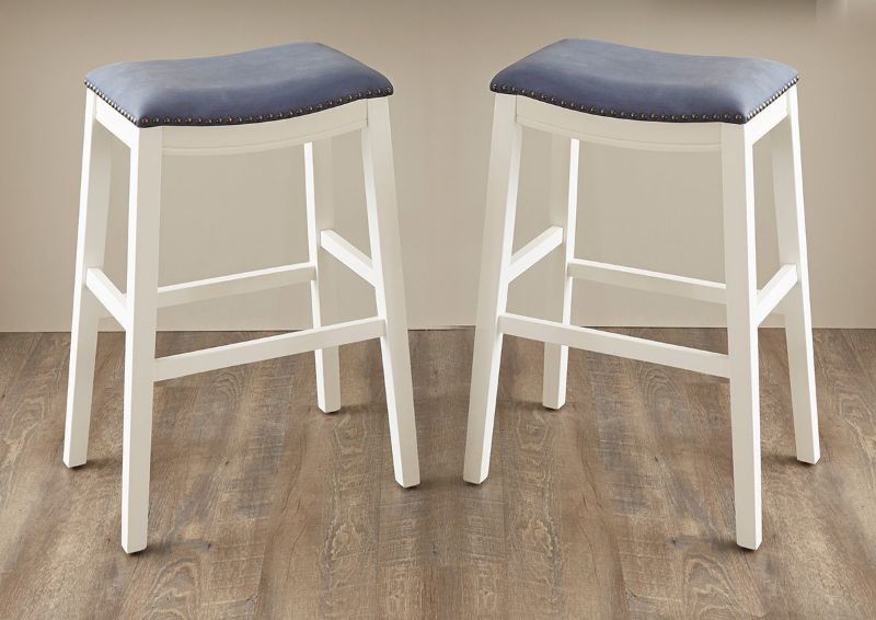 White and Blue Dexter 30 Inch Bar Height Barstool by Kith Furniture Showing the Room View, Made in the USA | Home Furniture Plus Bedding